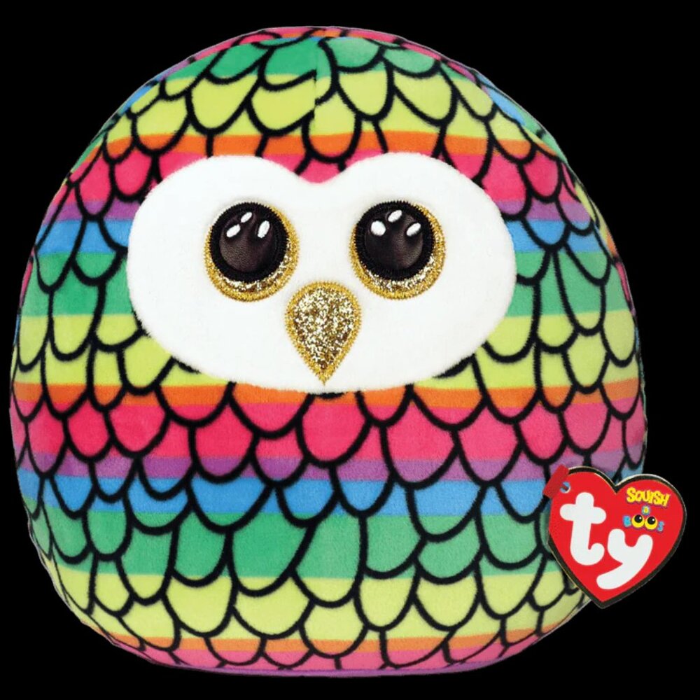 TY BEANIE SQUISH-A-BOOS COLLECTION - OWEN RAINBOW OWL MEDIUM 10" - FREE Shipping